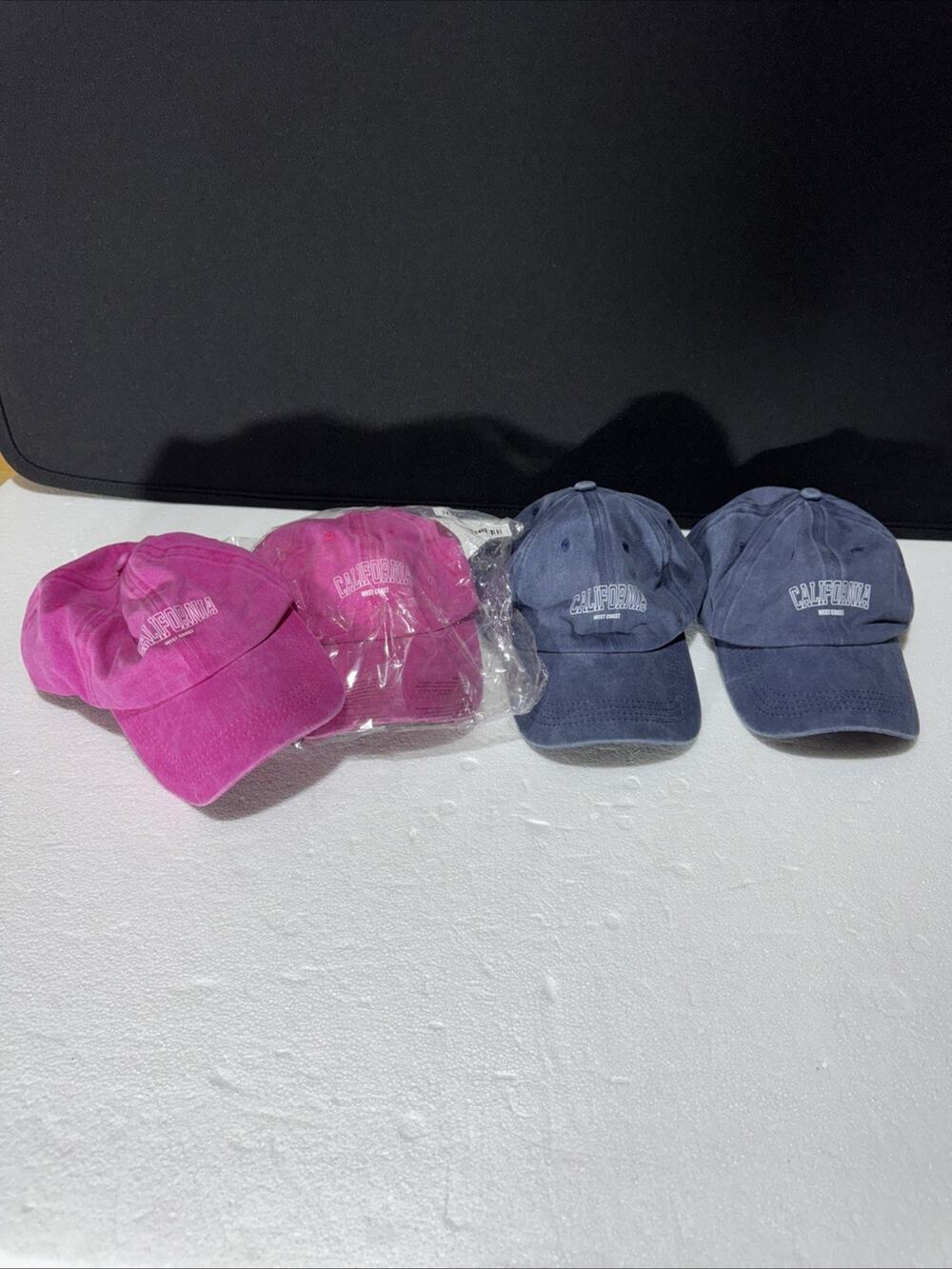 Set of 4 California West Coast Caps. New Unisex Blue and Pink Colors. One Size